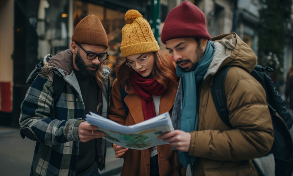 Friends participating in a whimsical scavenger hunt